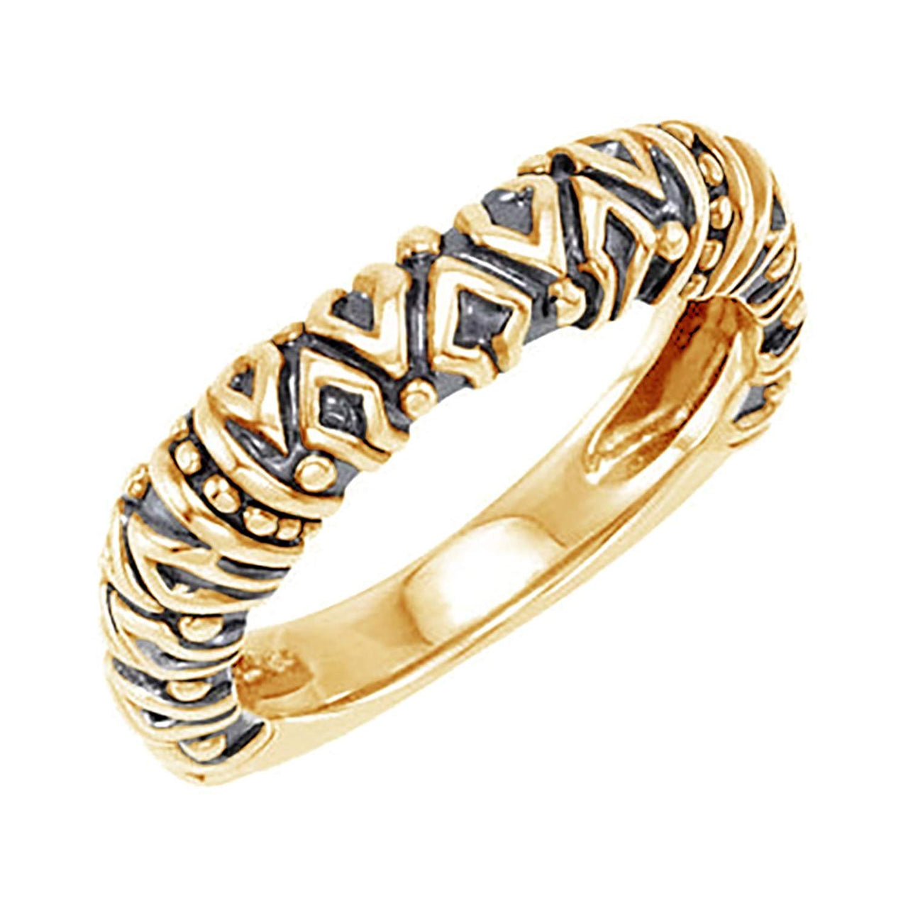 Raised Tribal Pattern 4.5mm Stackable 14k Yellow Gold Ring