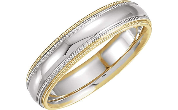 14k Yellow and White Gold Double Milgrain 5.5mm Comfort Fit Band