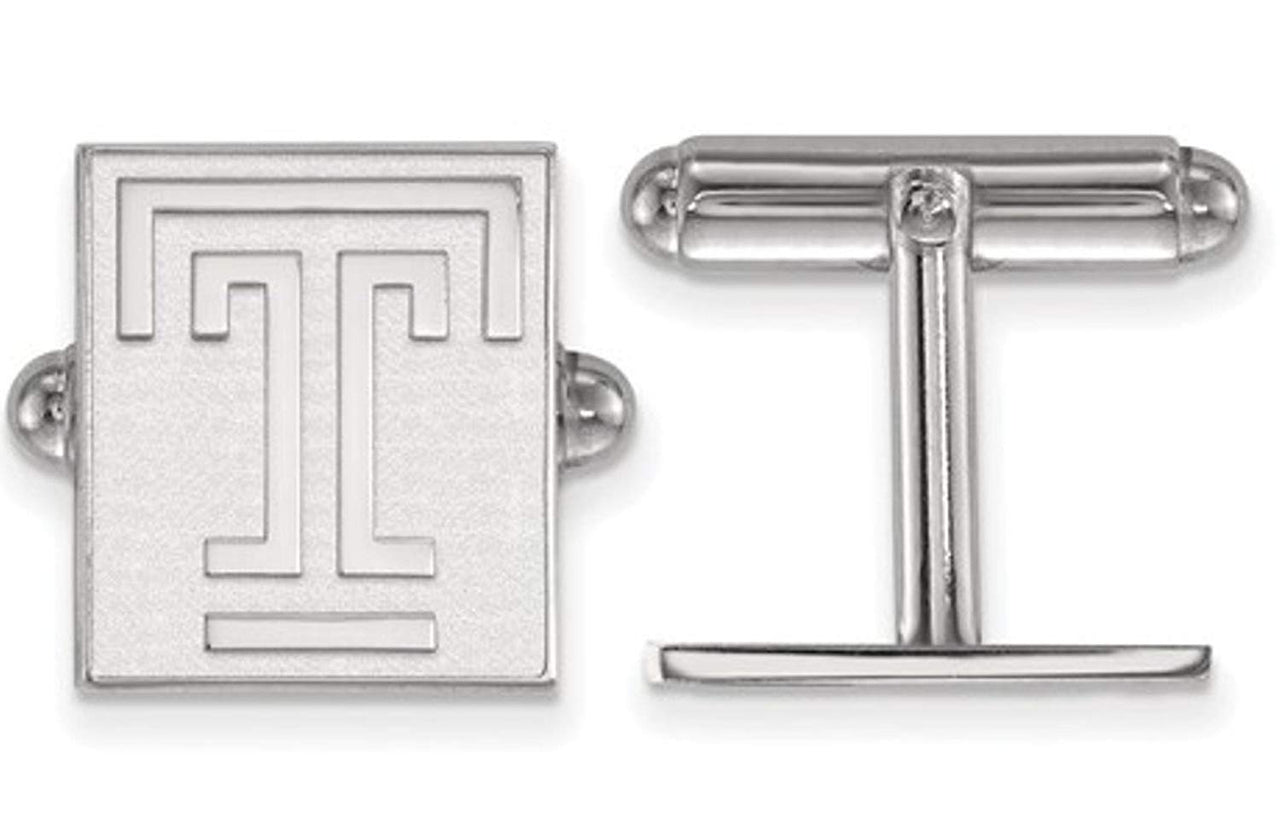 Rhodium-Plated Sterling Silver Temple University Cuff Links, 16X13MM