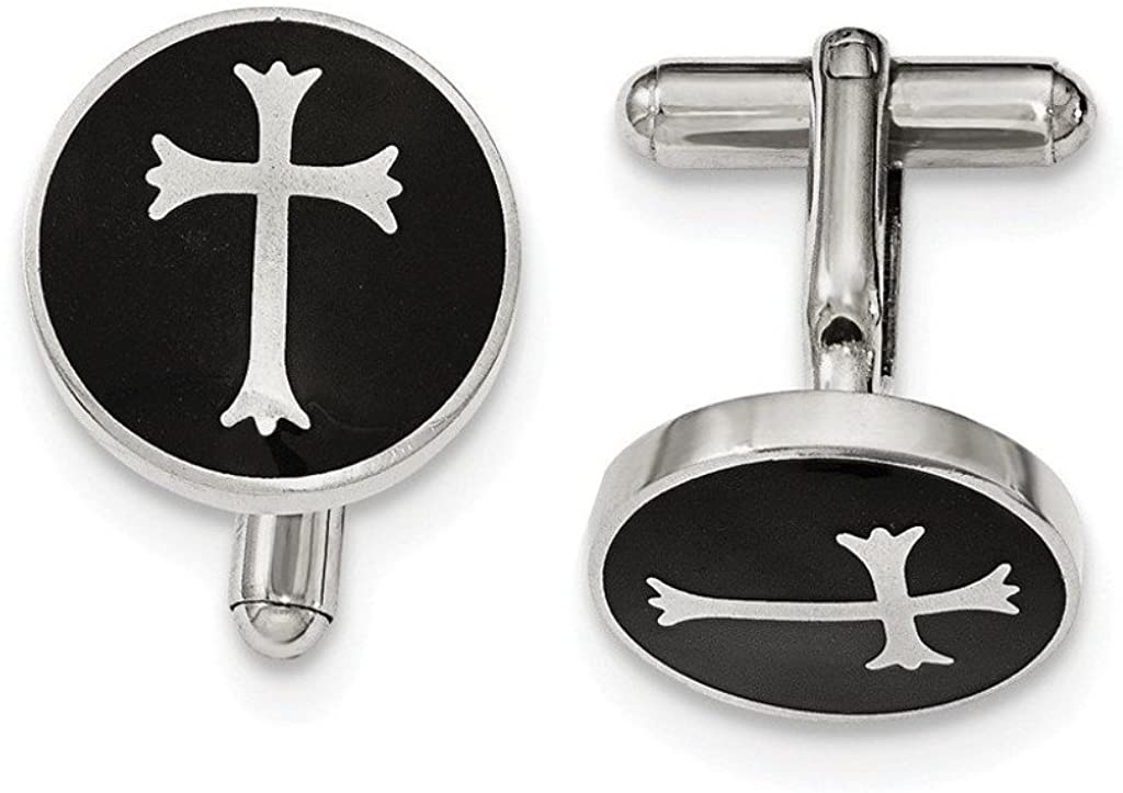 Stainless Steel, Black Enamel, Cross Cuff Links