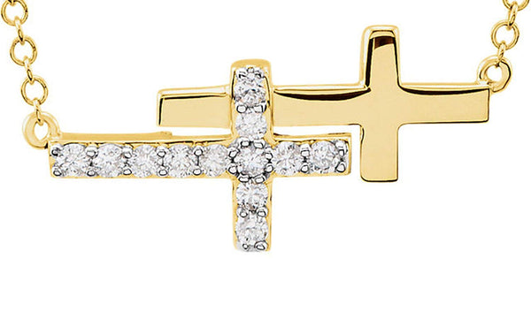 Diamond Double Sideways Cross Rhodium-Plated 14k Yellow Gold Necklace, 18" (.20 Ctw, HIJ Color, I3 Clarity)