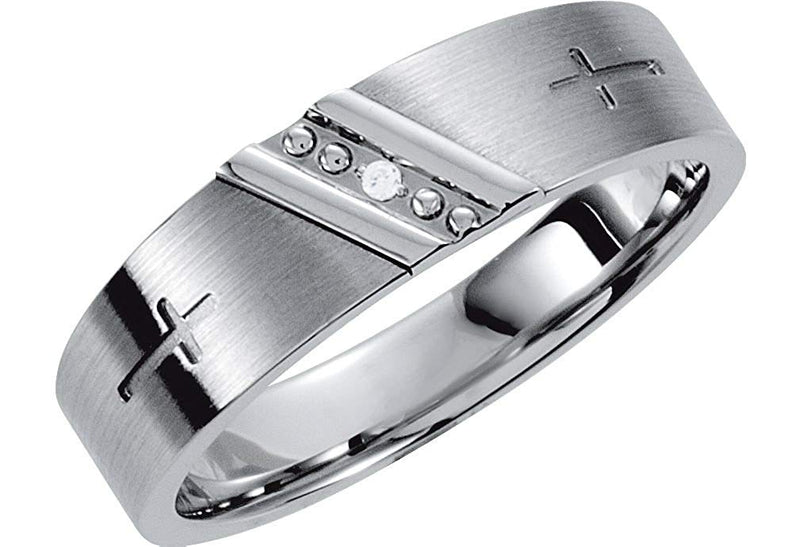 Men's Diamond Cross 7mm Satin Brushed Stainless Steel Comfort Fit Band
