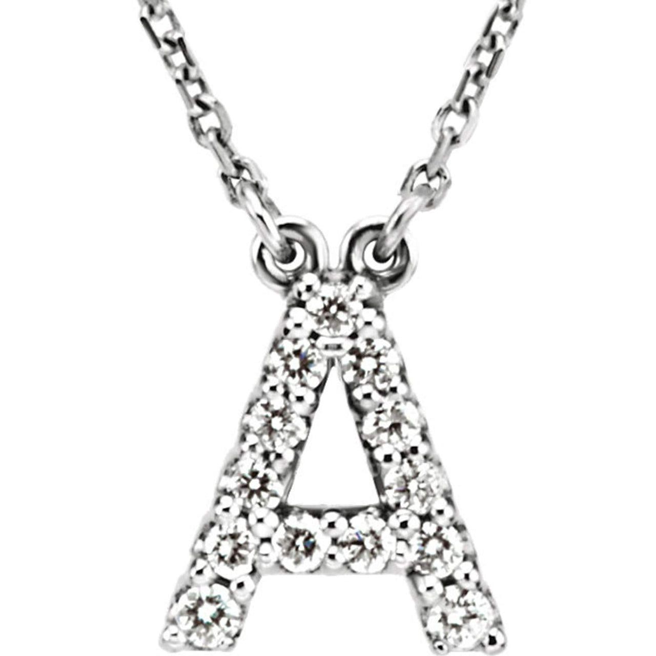 Diamond Initial 'A' Rhodium Plate 14K White Gold (1/8 Cttw, GH Color, I1 Clarity), 16.25"