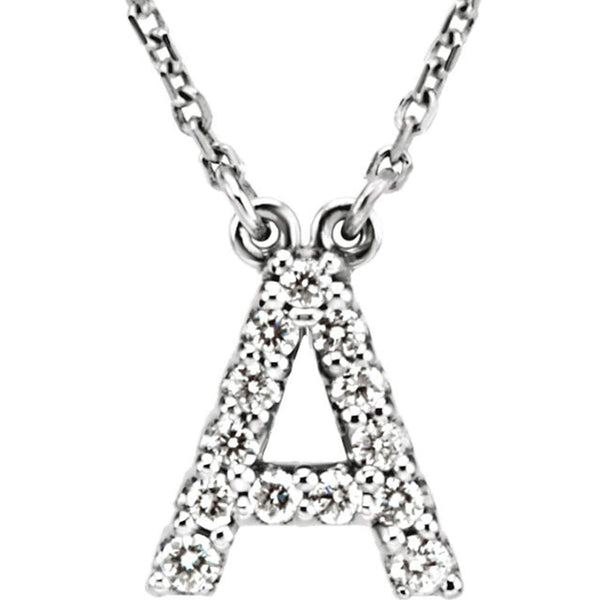 Diamond Initial 'A' Rhodium Plate 14K White Gold (1/8 Cttw, GH Color, I1 Clarity), 16.25"