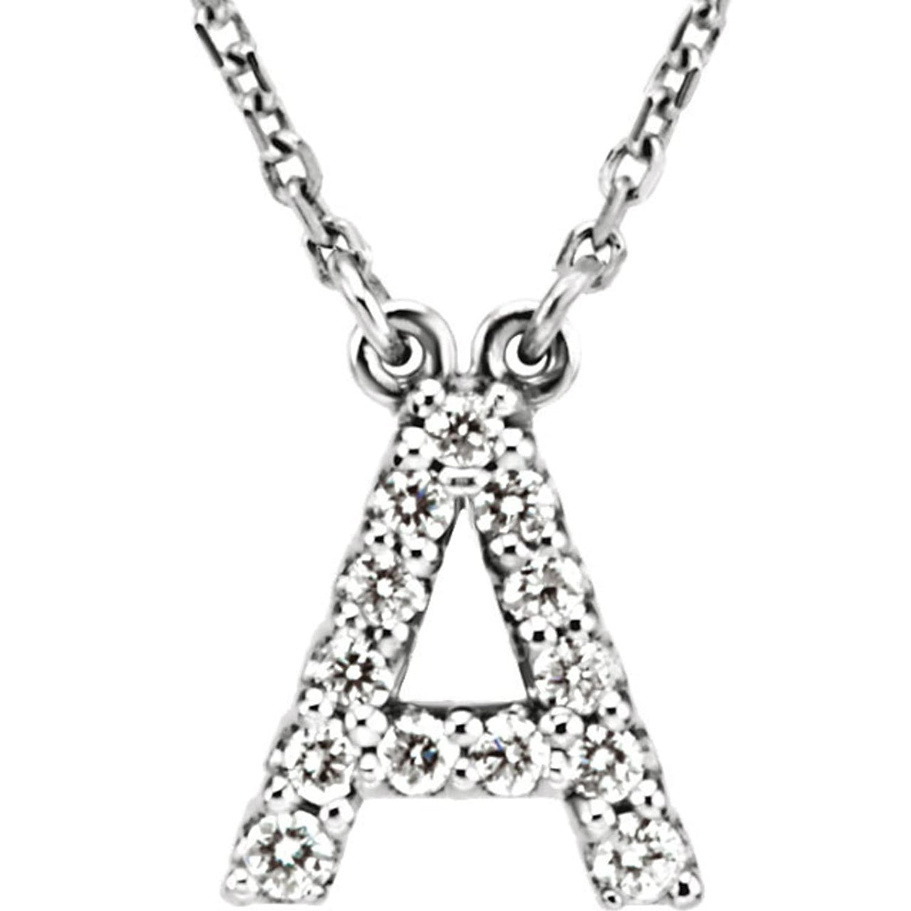 Diamond Initial 'A' Rhodium Plate 14K White Gold (1/8 Cttw, GH Color, I1 Clarity), 16.25"