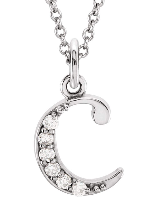 Petite Diamond Initial 'c' Lowercase Letter Rhodium-Plate 14k White Gold Pendant Necklace, 16" (.03 Ctw GH, I1)