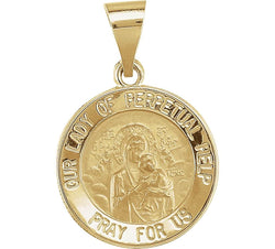 14k Yellow Gold Round Hollow Our Lady of Perpetual Help Medal (14.75 MM)