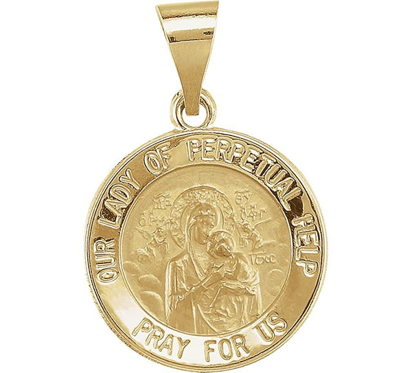 14k Yellow Gold Round Hollow Our Lady of Perpetual Help Medal (14.75 MM)