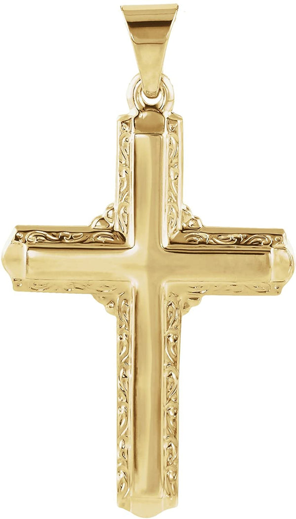 Western Engraved cross 14k Yellow Gold Pendant