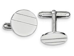 Rhodium-Plated Sterling Silver Circle Cuff Links, 15MM