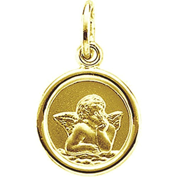 14k Yellow Gold Round Angel Medal (14 MM)