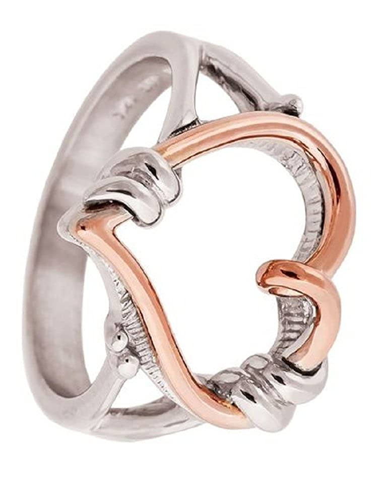 10k Rose Gold Heart Silhouette Ring, Rhodium Plated Sterling Silver, Size 6
