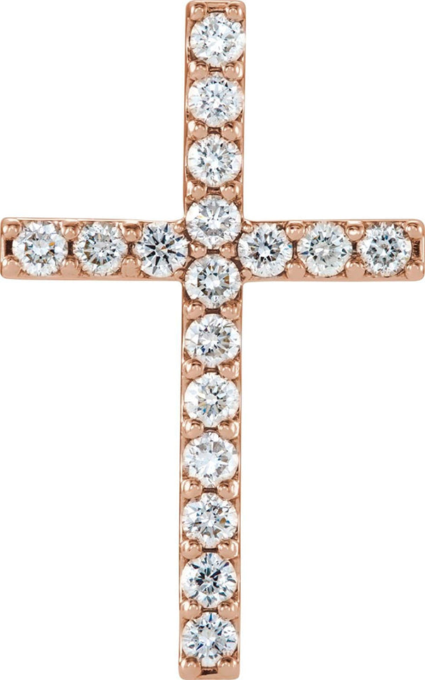 Diamond Petite Cross 14k Rose Gold Pendant (1 Ctw, G-H Color, I1 Clarity)