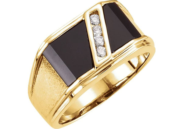 Men's 4-Stone Diamond and Onyx Ring, 14k Yellow Gold (1/8 Ctw, Color G-H, Clarity I1)