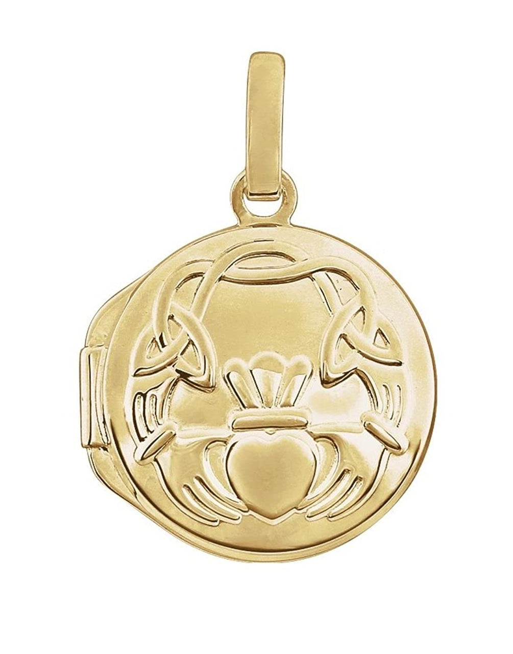 Round Claddagh 14k Yellow Gold Locket Pendant