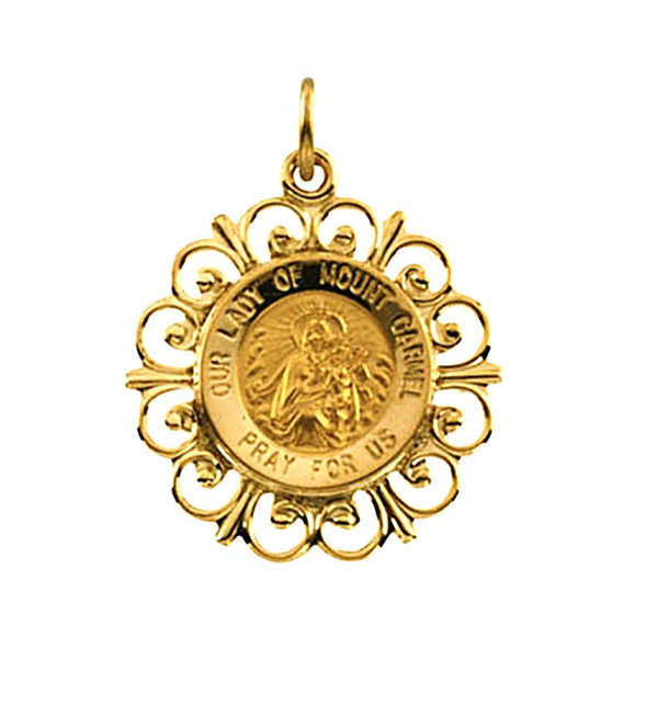 14k Yellow Gold Our Lady of Mount Carmel Medal (18.5 MM)