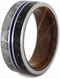 Dinosaur Bone, Gibeon Meteorite, Blue Stripe, Whiskey Barrel Wood 9mm Comfort-Fit Titanium Wedding Band, Size 15