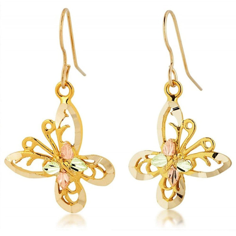 Diamond-Cut Butterfly Earrings, 10k Yellow Gold, 12k Green and Rose Gold Black Hills Gold Motif