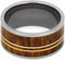 Koa Wood, 14k Yellow and Rose Gold Pinstripes 11mm Comfort-Fit Titanium Wedding Band, Size 13.75