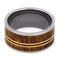 Koa Wood, 14k Yellow and Rose Gold Pinstripes 11mm Comfort-Fit Titanium Wedding Band