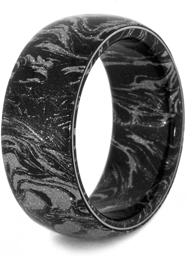 Black and White Composite Mokume Sleeve 10mm Comfort-Fit Matte Titanium Ring, Size 6