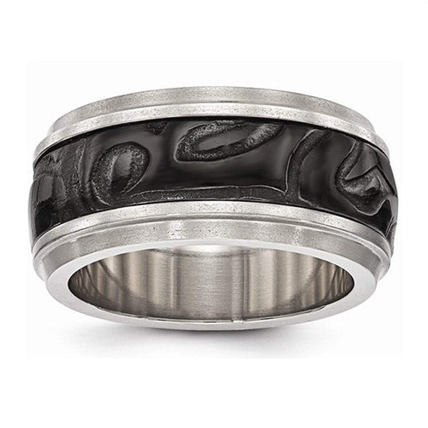 Edward Mirell Titanium and Black Titanium Inlay Fancy Design 11mm Wedding Band