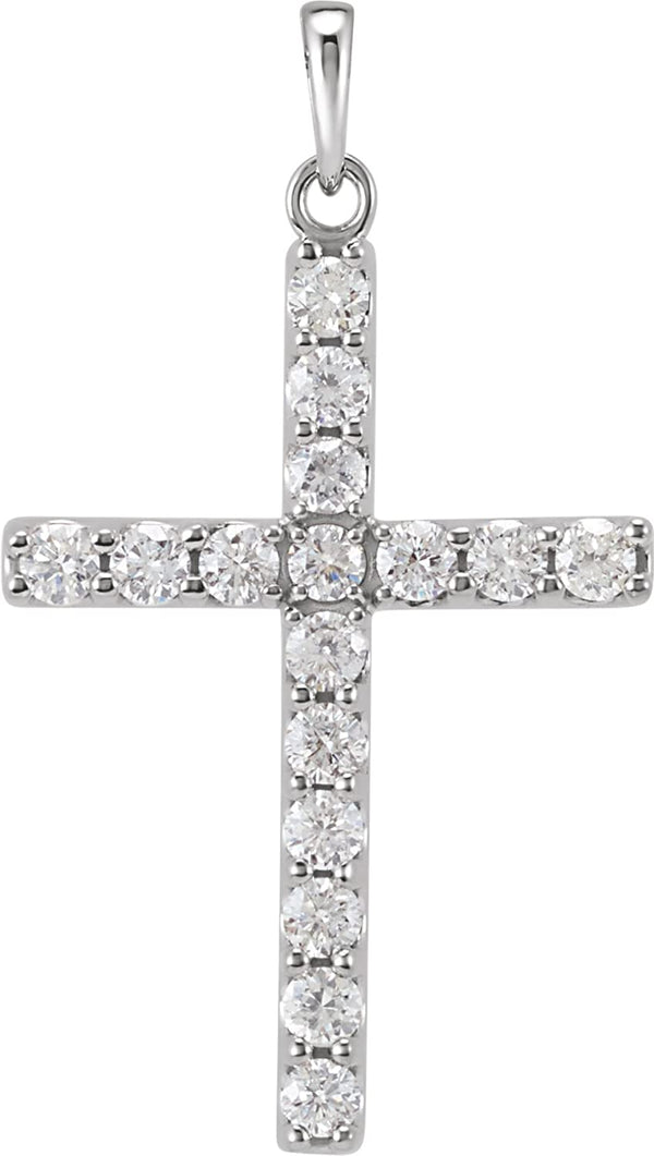 Diamond Cross Pendant, Rhodium-Plated 14k White Gold (1 Ctw, Color GH, Clarity I1)