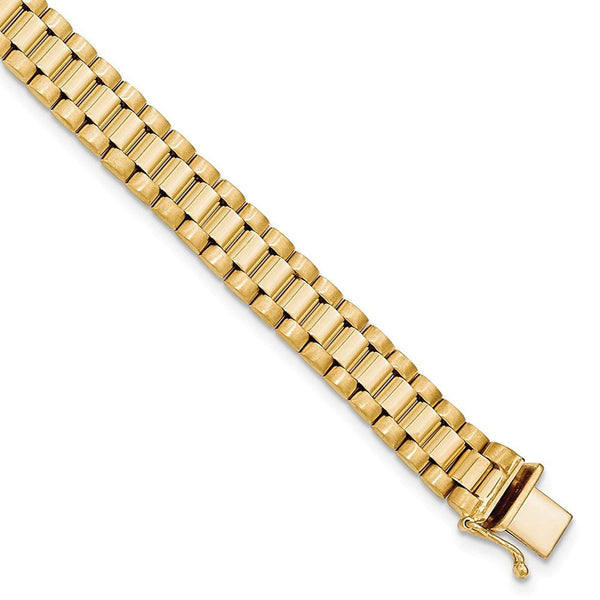 Men's Satin Polished 14k Yellow Gold 10mm Link Bracelet, 8"