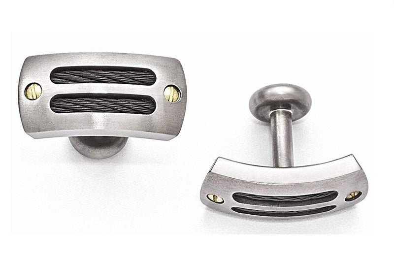 Cable Sport Collection Brushed Titanium Cable and 18k Rivets Cuff Links, 11X24MM