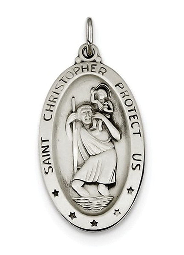 Sterling Silver Saint Christopher Medal Charm Pendant (35X17 MM)