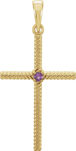 Amethyst Rope-Trim Cross 14k Yellow Gold Pendant (31.95x16.3MM)