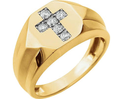 Men's Diamond Cross Rhodium Plate 14k Yellow Gold Ring, Size 10 (1/4 Cttw, HIJ Color,SI2-I1 Clarity)