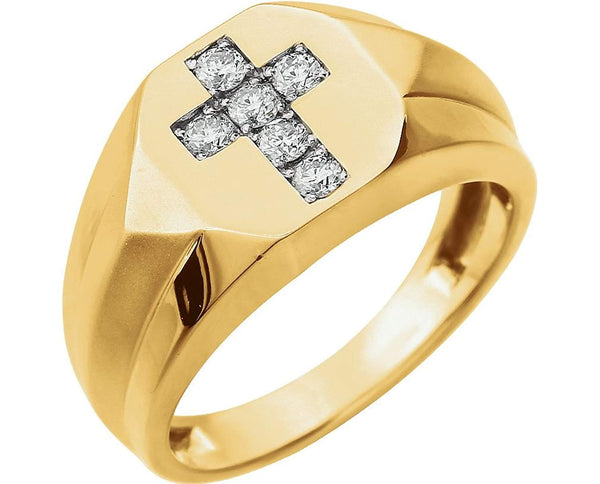 Men's Diamond Cross Rhodium Plate 14k Yellow Gold Ring, Size 10 (1/4 Cttw, HIJ Color,SI2-I1 Clarity)