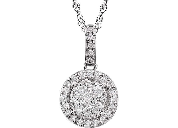 Diamond Halo Cluster 14K White Gold Pendant Necklace, 18" (1/2 Cttw)