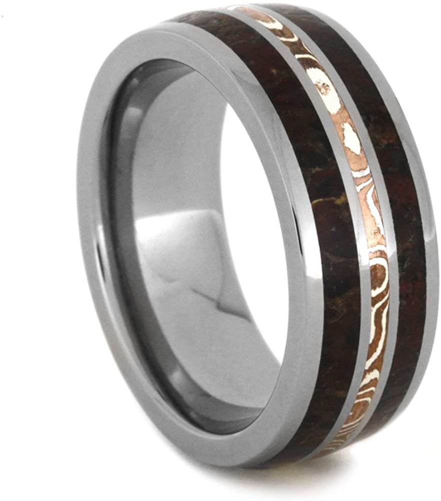 Dinosaur Bone, Mokume Gane 8mm Comfort-Fit Titanium Wedding Band, Size 6.75