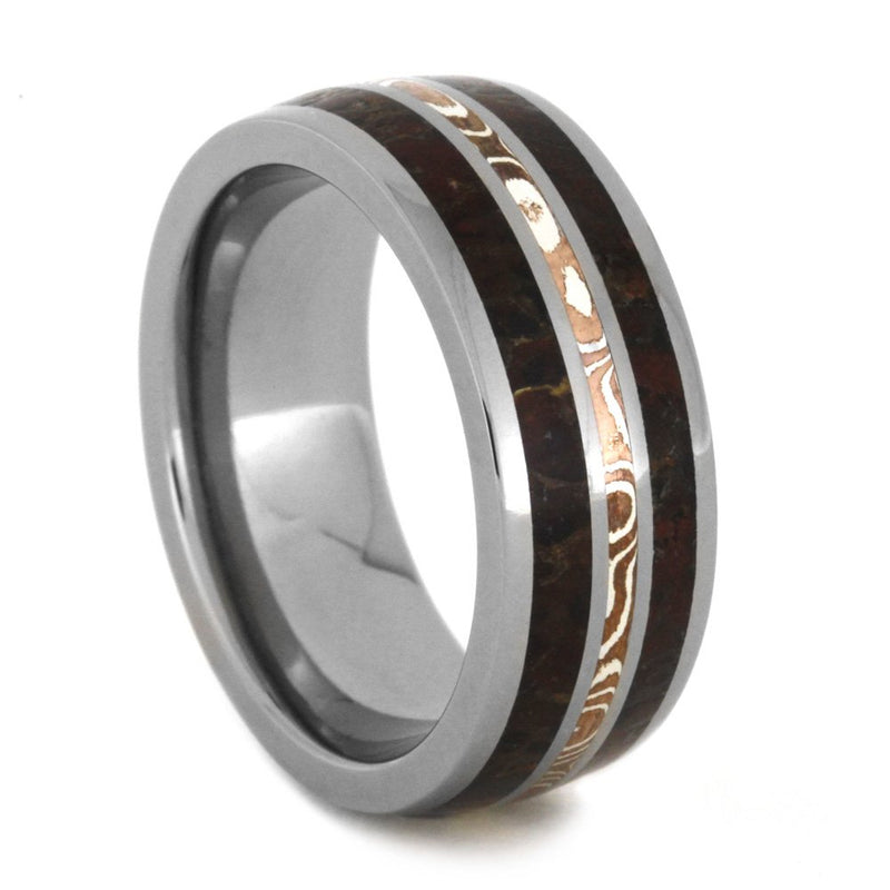 Dinosaur Bone, Mokume Gane 8mm Comfort-Fit Titanium Wedding Band