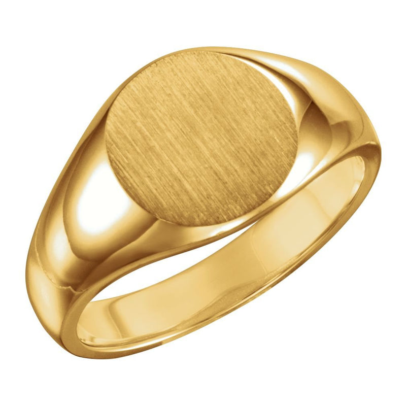 Men's 18k Yellow Gold 13mm Brushed Round Signet Ring