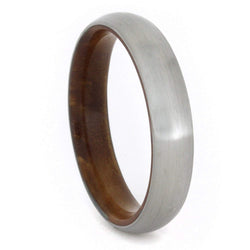 Sindora Wood Ring with Brushed Titanium Overlay, 5mm Comfort-Fit Wedding Band