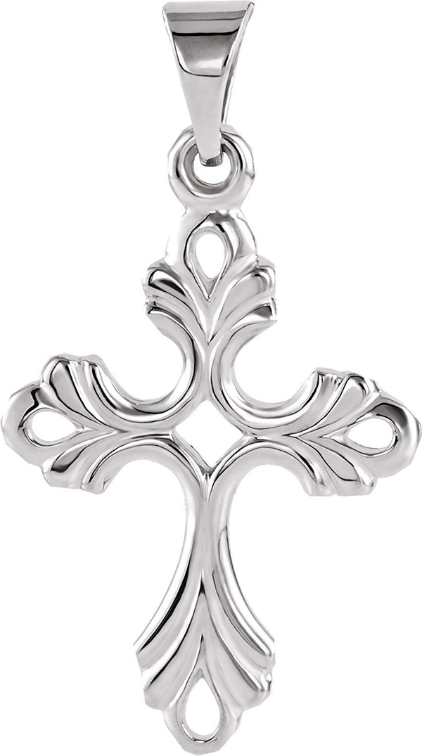 Fleur de Lis Cut-Out Cross 14k White Gold Pendant