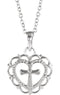 Scalloped Heart with Cross Rhodium-Plated 14k White Gold Youth Pendant (15.50X11.70 MM)