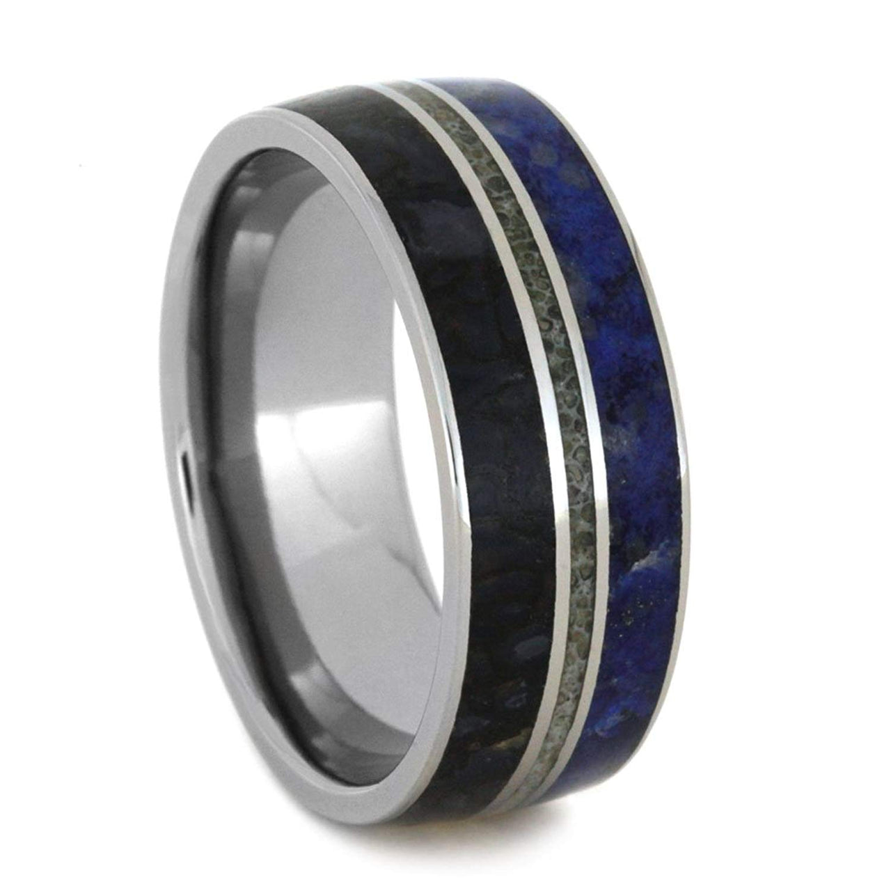 Lapis Lazuli, Dinosaur Bone, Deer Antler 9mm Comfort-Fit Titanium Wedding Band