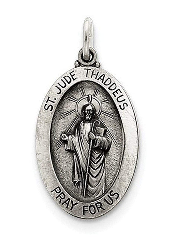 Sterling Silver Saint Jude Thaddeus Medal Charm Pendant (32X18 MM)