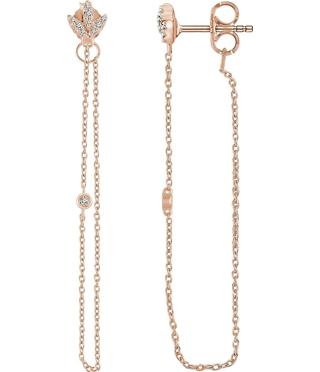 Diamond Chain Earrings, 14k Rose Gold (.08 Ctw, Color H+, Clarity I1)