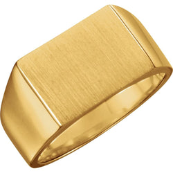 Men's 18k Yellow Gold Satin Brushed Rectangle Signet Ring, 11x15mm