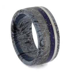 Lapis Lazuli, Gibeon Meteorite, Cobaltium Mokume Gane 9mm Comfort-Fit Titanium Wedding Band
