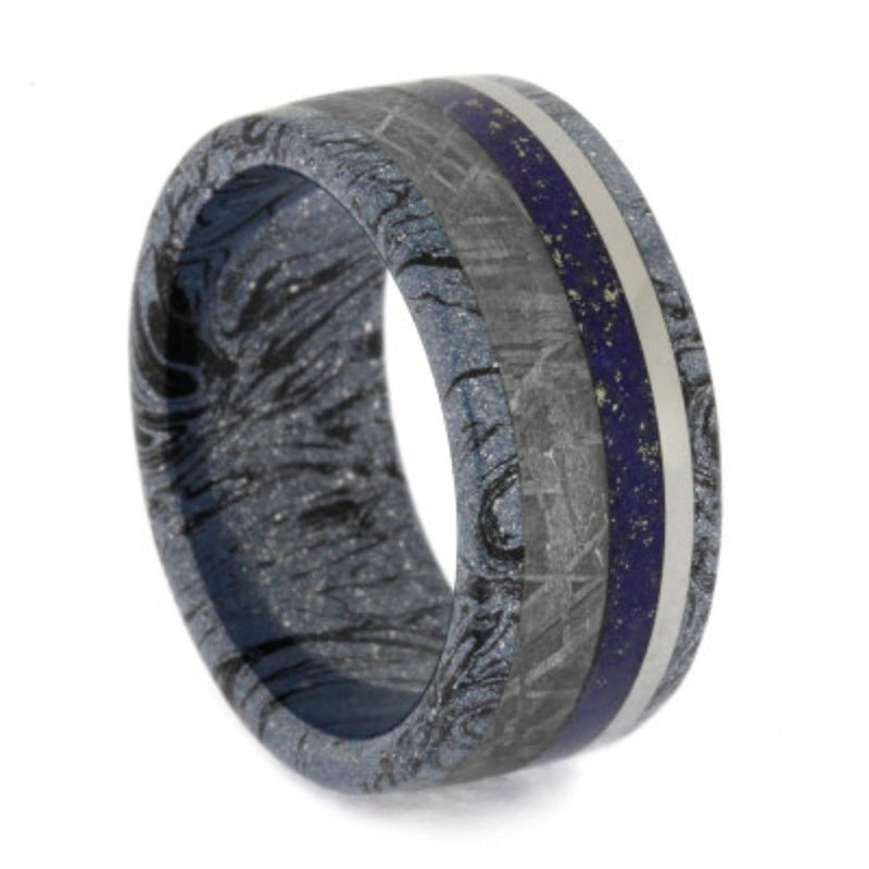 Lapis Lazuli, Gibeon Meteorite, Cobaltium Mokume Gane 9mm Comfort-Fit Titanium Wedding Band