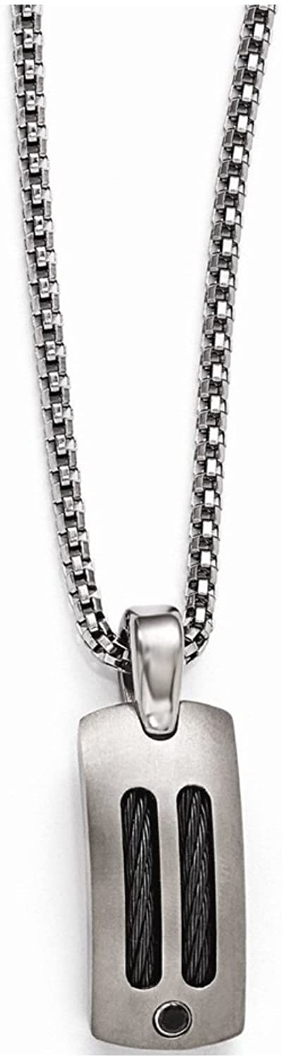Edward Mirell Titanium Black Cable and Black Diamond with Sterling Silver Bezel Pendant Necklace, 20" (.06Ct)