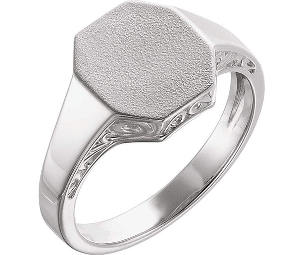 Men's Octagon Scrollwork Signet Ring, Sterling Silver