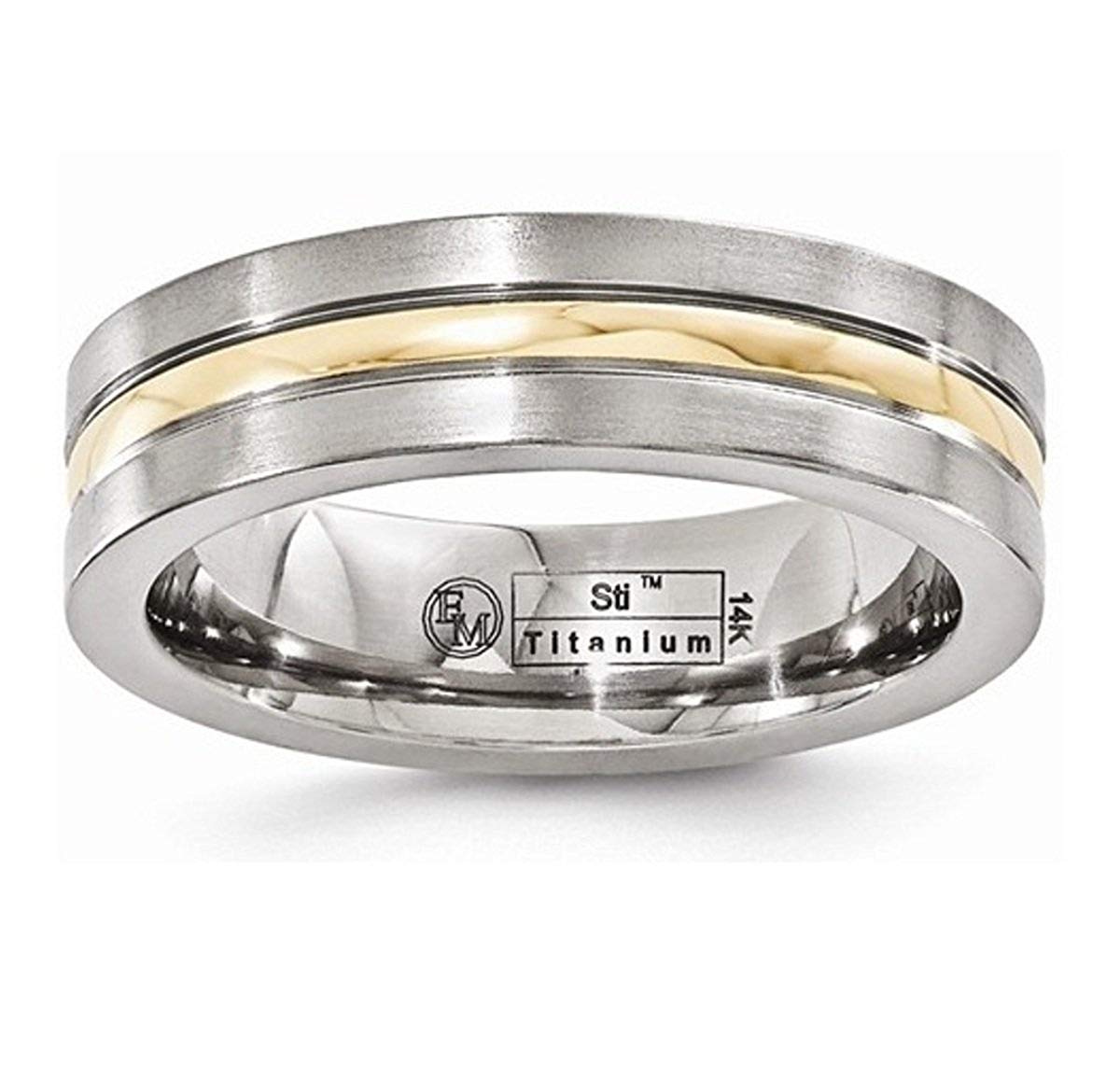 Gold Inlay Collection Brushed Titanium, 14k Yellow Gold 6mm Band