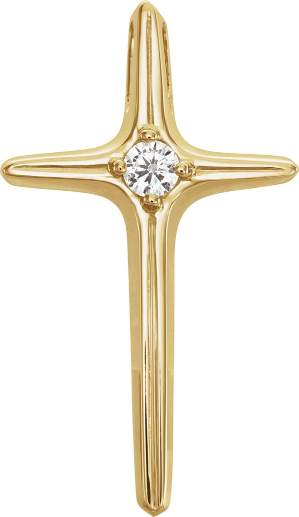 Solitaire Diamond Cross 14k Yellow Gold Pendant (.07 Ct, G-H Color, SI1 Clarity)
